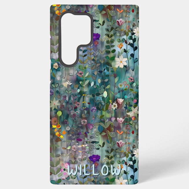 Personalized Pretty Wildflower Boho Pattern Samsung Galaxy S22 Ultra Case (Back)