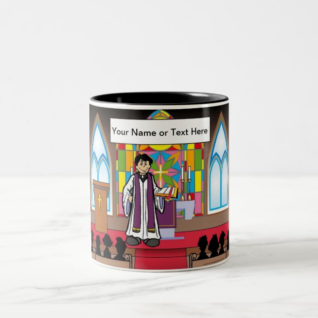 Personalized Priest - Male Cartoon Two-Tone Coffee Mug (Center)