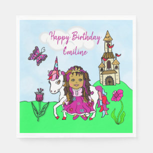 Personalized Princess and Unicorn Birthday Party Napkin