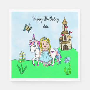Personalized Princess and Unicorn Birthday Party Napkin