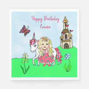 Personalized Princess and Unicorn Birthday Party Napkin