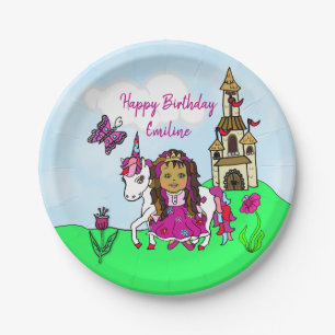 Personalized Princess and Unicorn Birthday Party Paper Plate