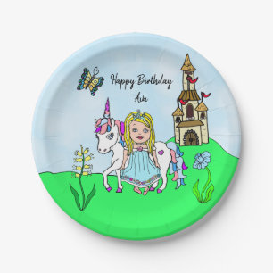 Personalized Princess and Unicorn Birthday Party Paper Plate