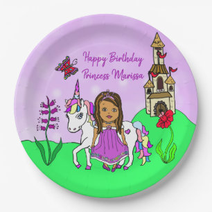 Personalized Princess and Unicorn Castle Birthday Paper Plate