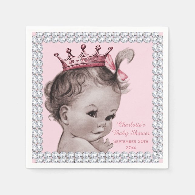 Personalized Princess Baby Shower Faux Diamonds Napkin (Front)
