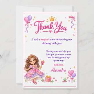 Personalized Princess Birthday Thank You Card for