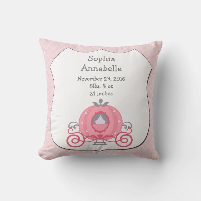 Personalized Princess Carriage Baby Girl Pillow (Front)