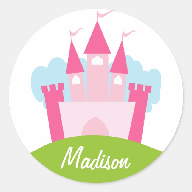 Personalized Princess Castle Classic Round Sticker (Front)
