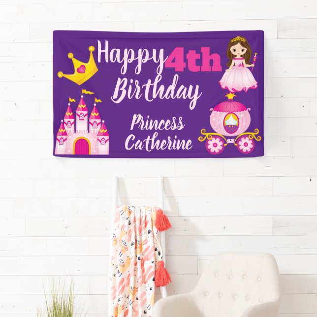 Personalized Princess Castle Girls Happy Birthday Banner (Insitu)