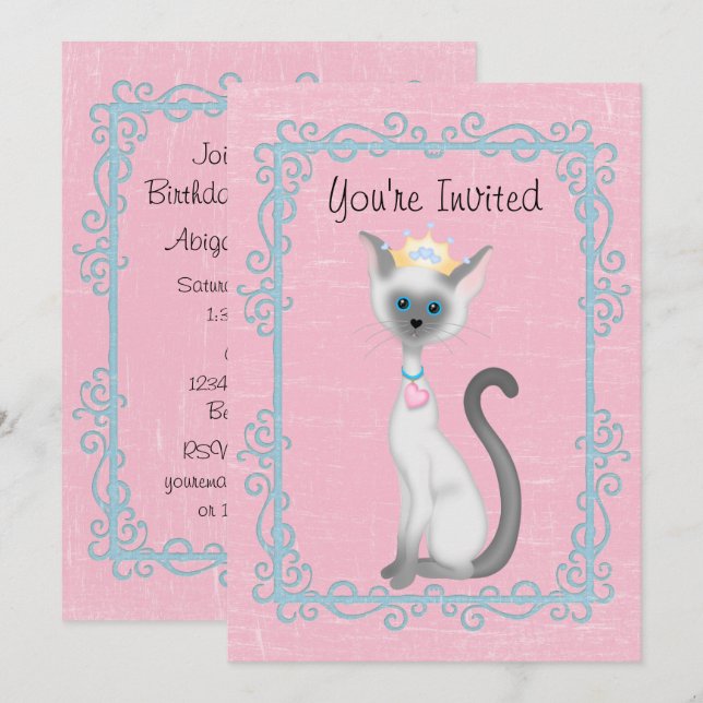 Personalized Princess Cat Pink Birthday Invitation (Front/Back)