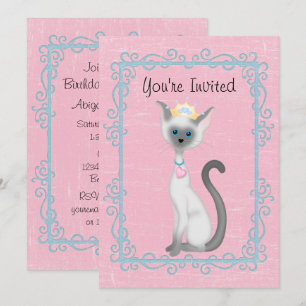 Personalized Princess Cat Pink Birthday Invitation