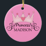 Personalized Princess Christmas Ornament<br><div class="desc">This super cute princess crown ornament makes a great holiday keepsake for your child, just change the template text and change the background colours if you want and you're all set! If you need help or have something else in mind, just click on the contact link above to send the...</div>
