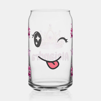 Personalized Princess Crown & Cute Wink Face Glass