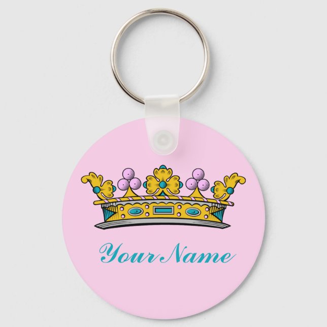 Personalized Princess Crown on Pink Keychain (Front)