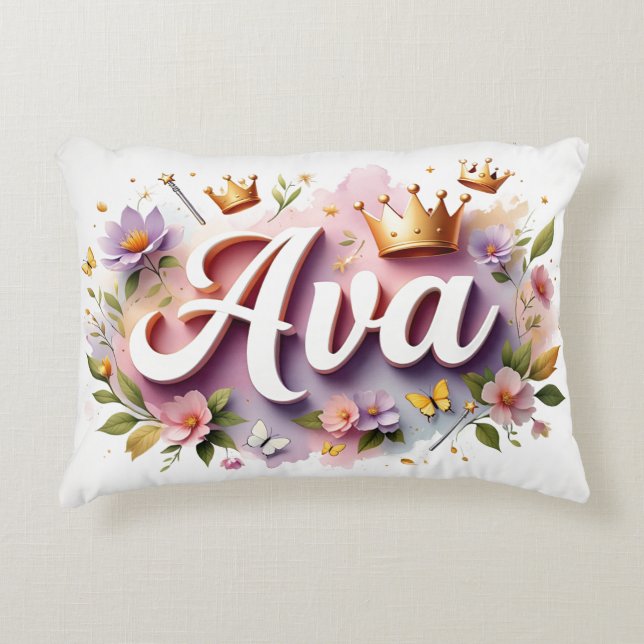 Personalized  Princess Floral Name  Accent Pillow (Front)