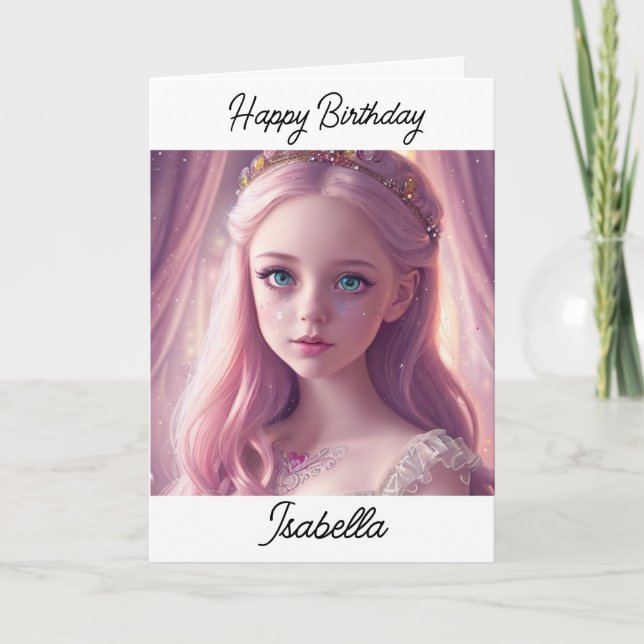 Personalized Princess Little Girl's Birthday Card (Front)