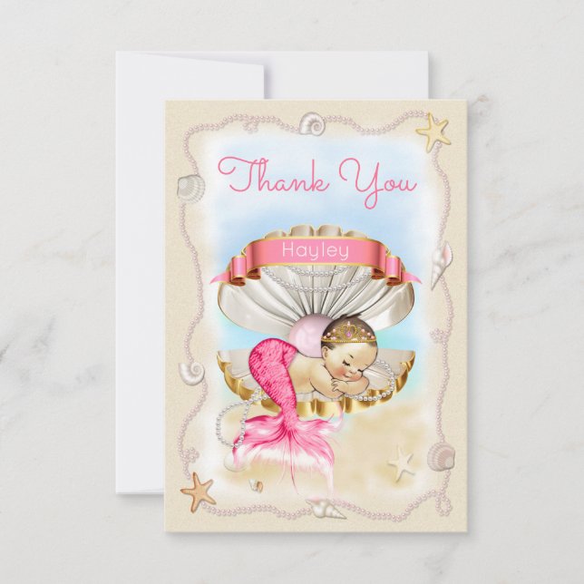 Personalized Princess Mermaid Clam Shell Thank You Card (Front)