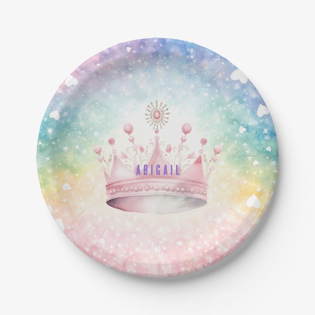 Personalized Princess Tiara Birthday Paper Plate (Front)