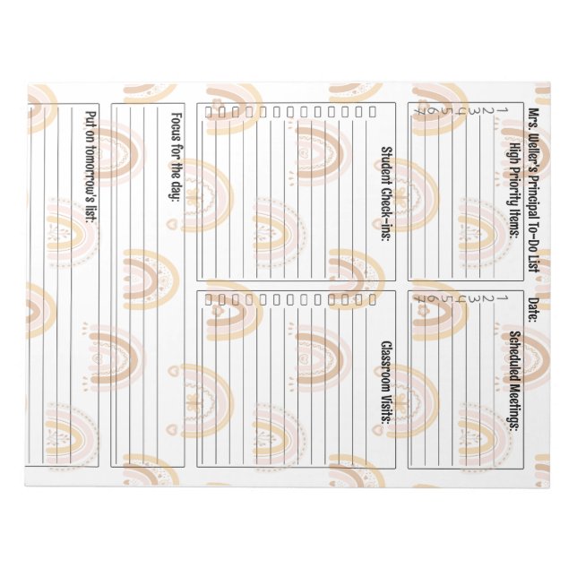 Personalized Principal Daily To-Do List rainbow Notepad (Front)