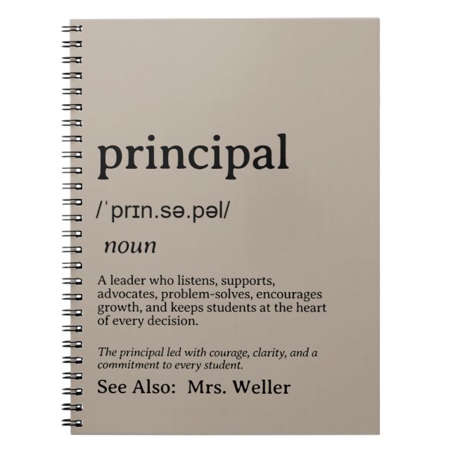 Personalized Principal Definition Leadership Notebook (Front)