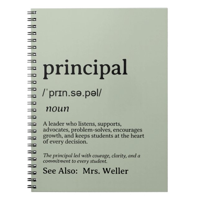 Personalized Principal Definition Leadership Notebook (Front)
