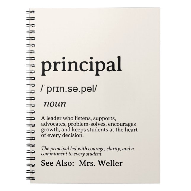 Personalized Principal Definition Leadership Notebook (Front)