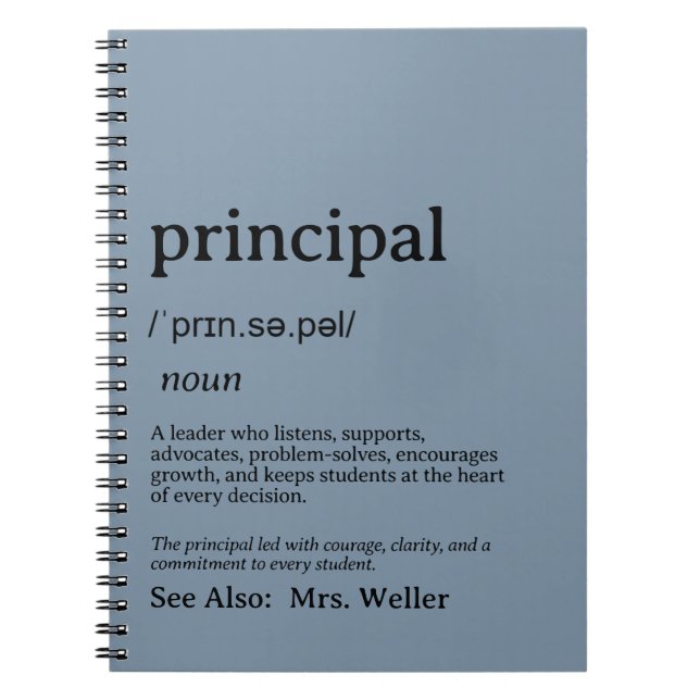 Personalized Principal Definition Leadership Notebook (Front)