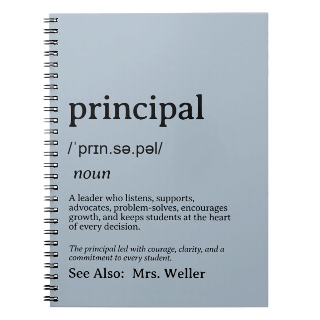 Personalized Principal Definition Leadership Notebook (Front)