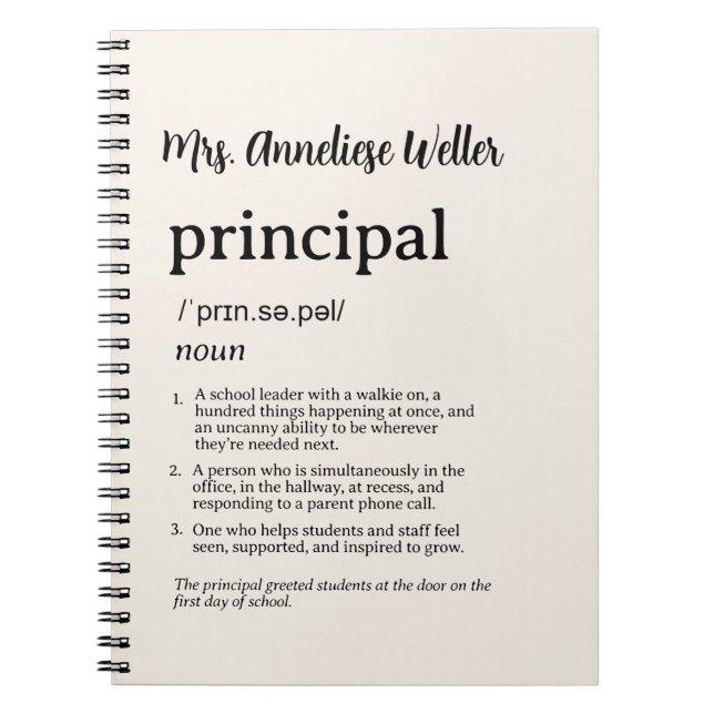 Personalized Principal Funny Definition Notebook (Front)