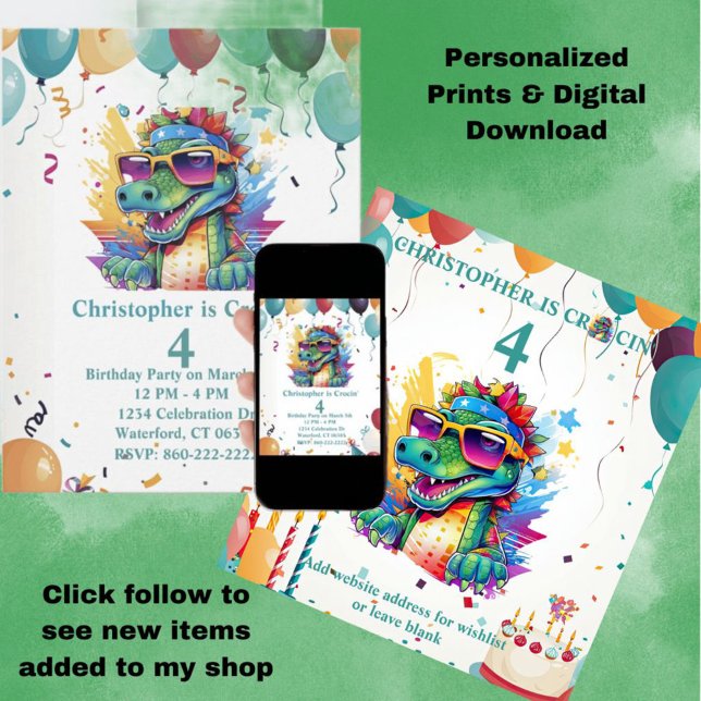 Personalized Prints & Download Crocodile Birthday  Invitation (Creator Uploaded)