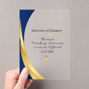 Personalized Profession – Elegant Gold & Blue  Acrylic Invitations
