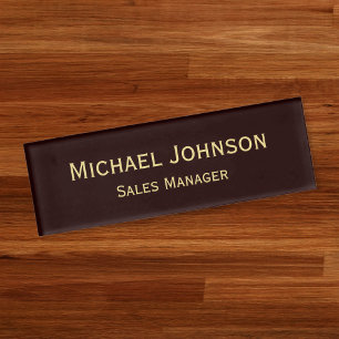 Personalized Professional Faux Gold Brown Magnetic Name Tag