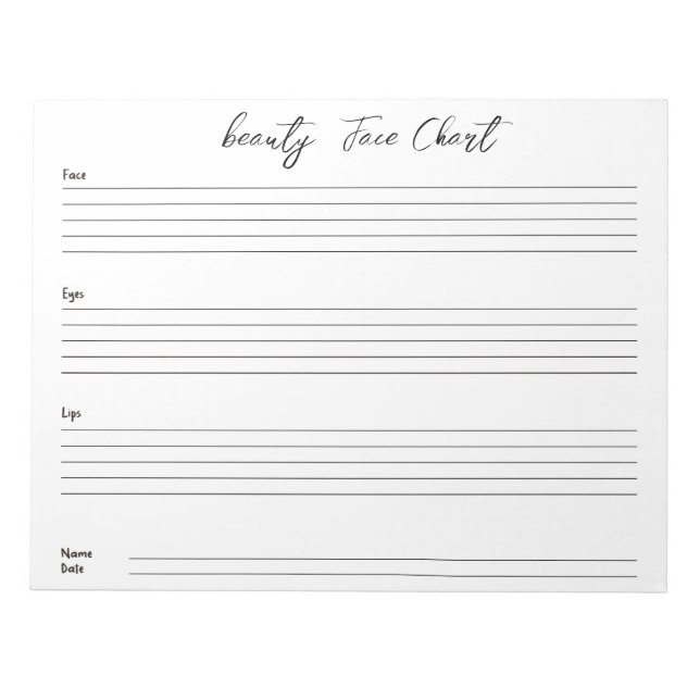 Personalized professional Makeup Face Chart Notepad (Front)