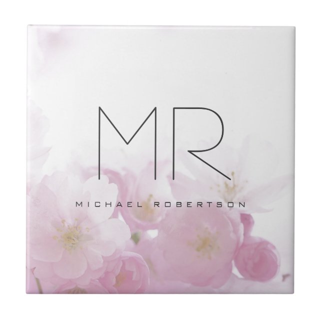 Personalized Professional Monogram Minimal Floral Tile (Front)