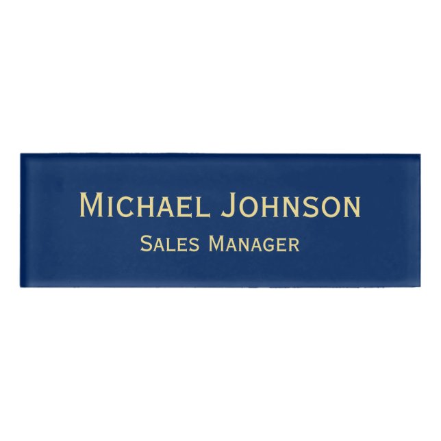 Personalized Professional Navy Blue Gold Magnetic Name Tag (Front)