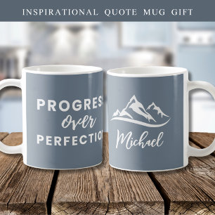 Personalized Progress Over Perfection Quote Grey Coffee Mug