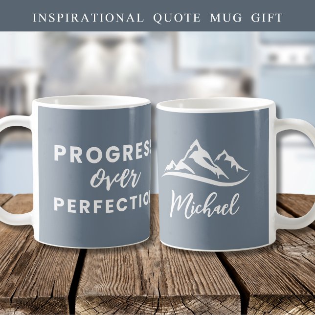  Personalized Progress Over Perfection Quote Grey Coffee Mug (Creator Uploaded)