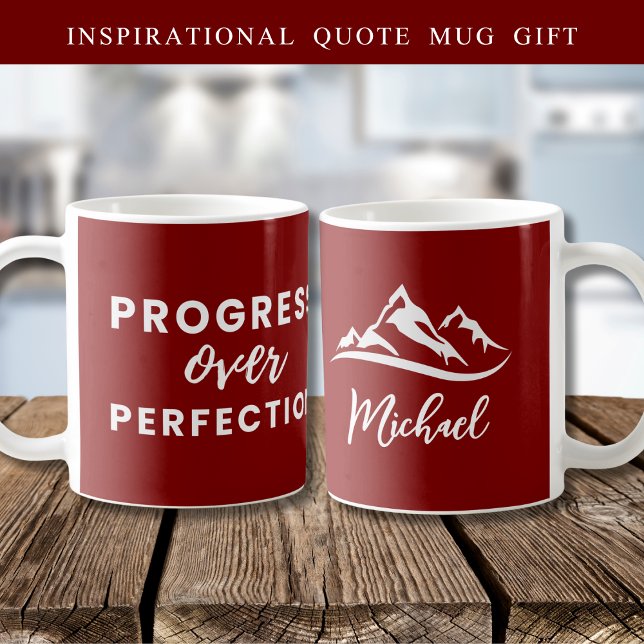 Personalized Progress Over Perfection Quote Maroon Coffee Mug (Creator Uploaded)