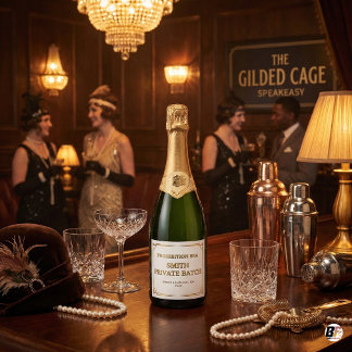 Personalized Prohibition Era Speakeasy Private Bat Sparkling Wine Label