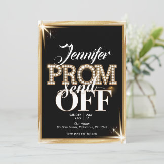 Personalized PROM SEND-OFF Elegant Black and Gold Invitation