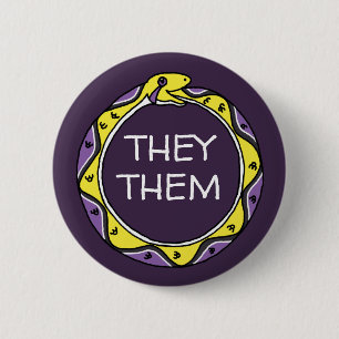 Personalized Pronouns Nonbinary Ouroboros Snake 2 Inch Round Button
