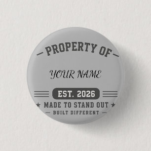 Personalized Property Of Name – Varsity Style Cust 1 Inch Round Button