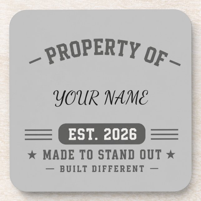 Personalized Property Of Name – Varsity Style Cust Coaster (Front)