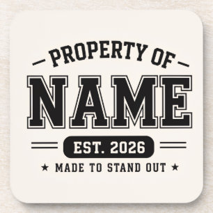 Personalized Property Of Name – Varsity Style Cust Coaster