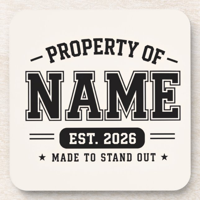 Personalized Property Of Name – Varsity Style Cust Coaster (Front)