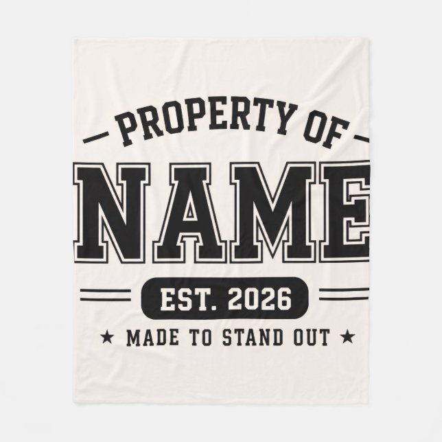 Personalized Property Of Name – Varsity Style Cust Fleece Blanket (Front)