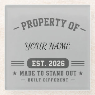 Personalized Property Of Name – Varsity Style Cust Glass Coaster