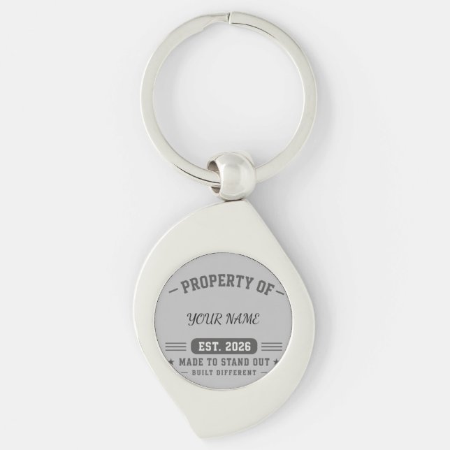 Personalized Property Of Name – Varsity Style Cust Keychain (Front)