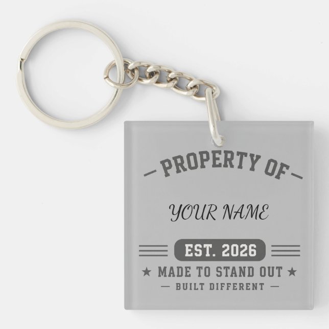 Personalized Property Of Name – Varsity Style Cust Keychain (Front)
