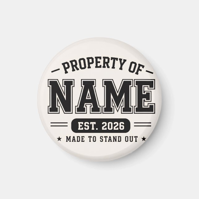 Personalized Property Of Name – Varsity Style Cust Magnet (Front)
